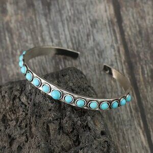 Solid Sterling Silver Womens Turquoise Gemstone Cuff Bangle Bracelet New Jewelry